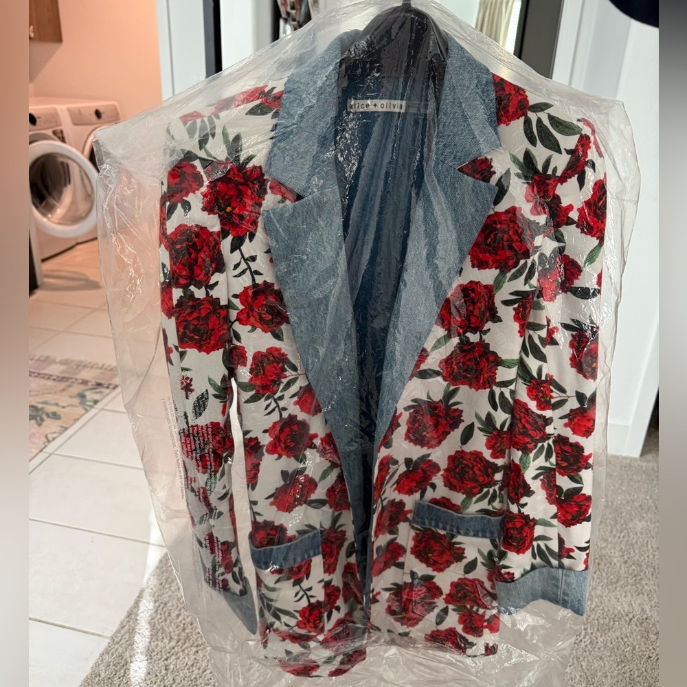Alice + Olivia Verna Floral Rose Denim Robe Blazer Jacker / Size small
